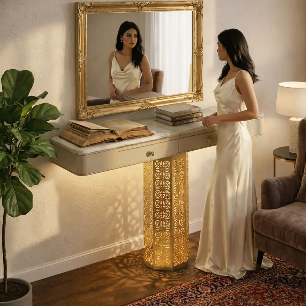 Luxury Console Table with LED & Storage Drawers (SS 302)
