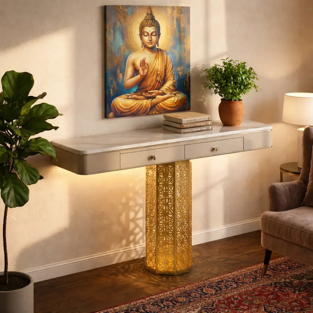 Luxury Console Table with LED & Storage Drawers (SS 302)