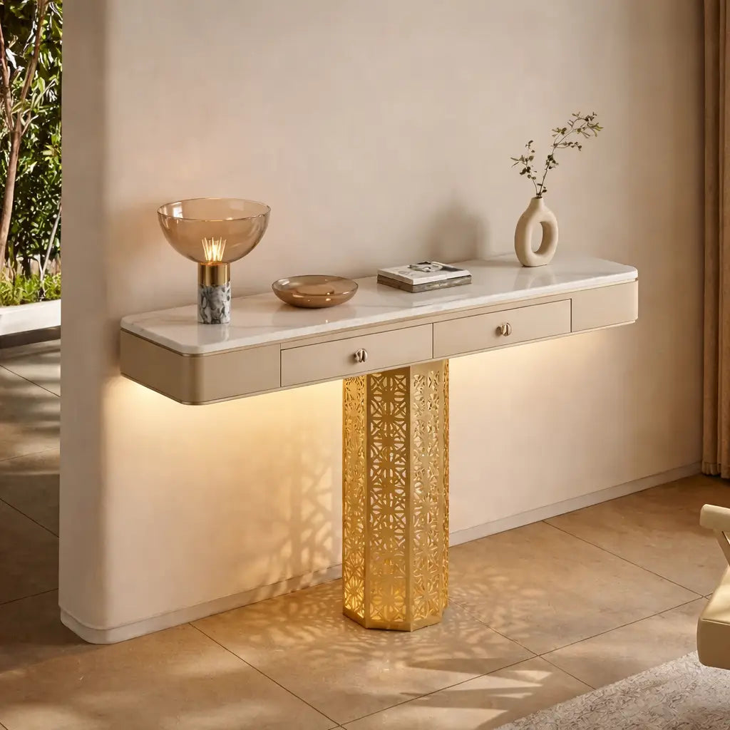 Luxury Console Table with LED & Storage Drawers (SS 302)