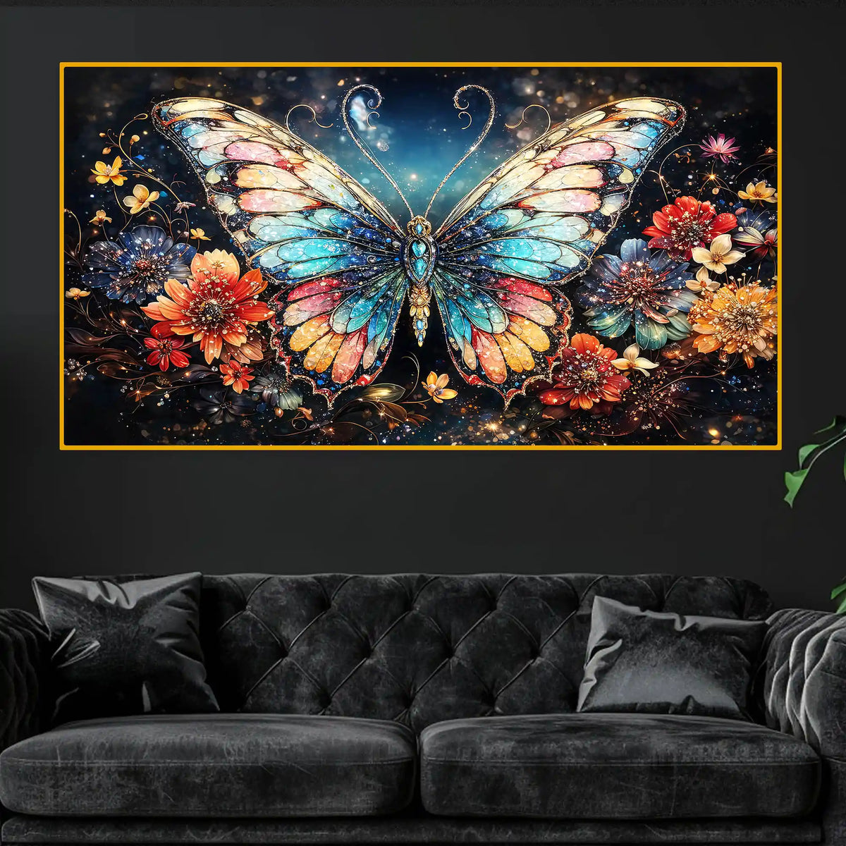 Luxury Crystal Glass Butterfly Wall Painting