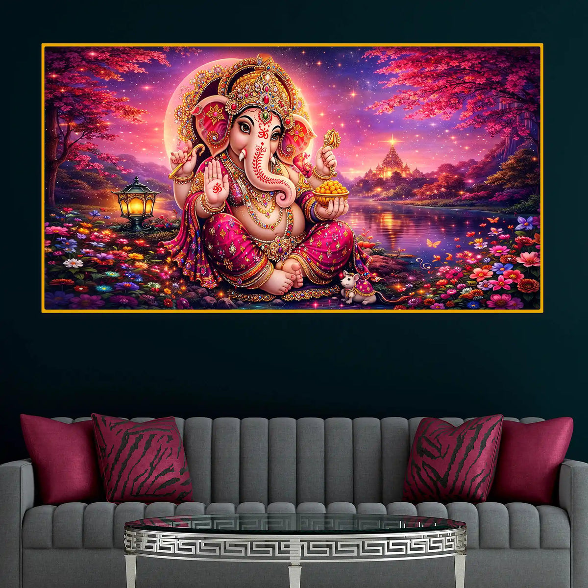 Luxury Crystal Glass Ganesha Wall Painting for Wall Décor