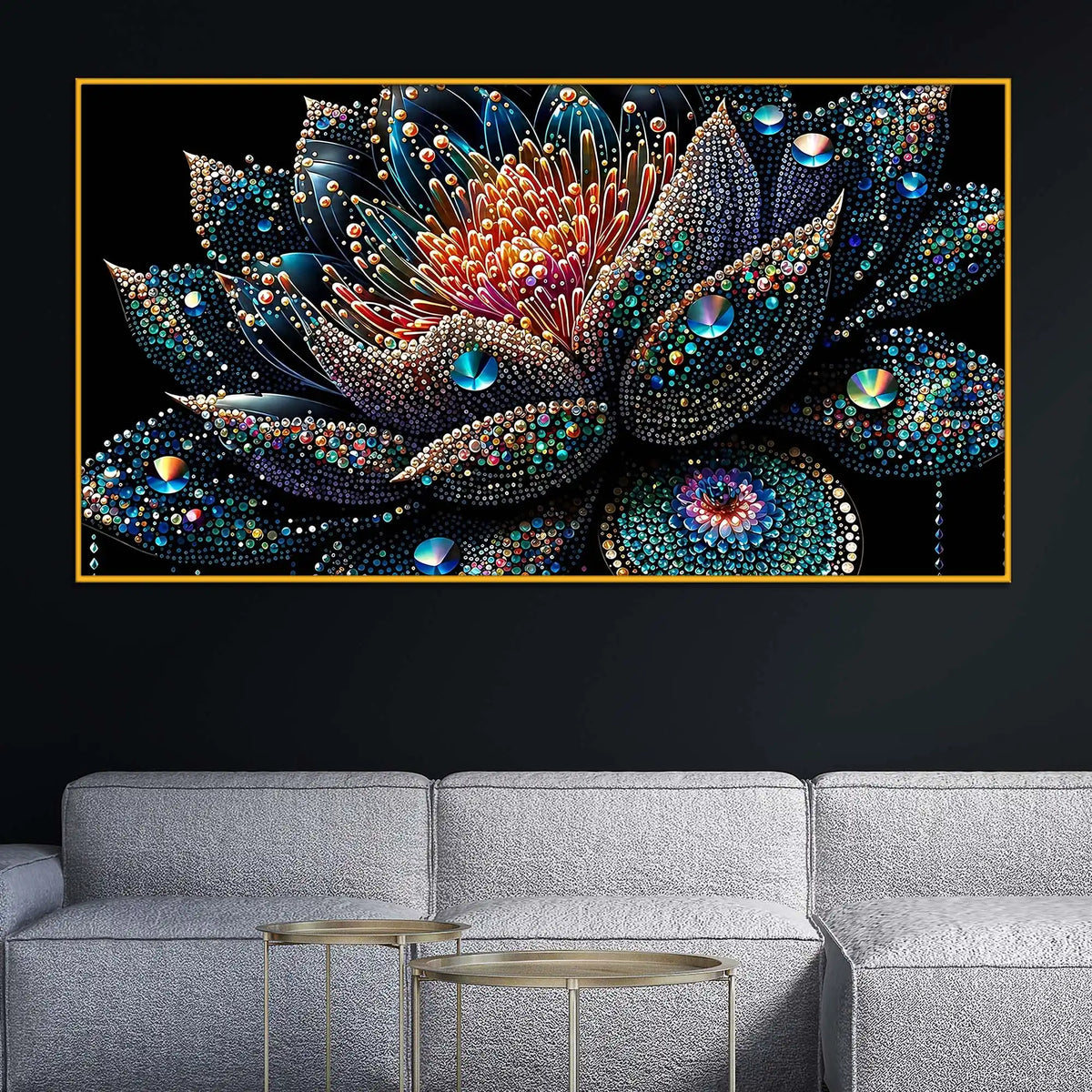 Luxury Crystal Lotus Flower Floating Frame Wall Painting