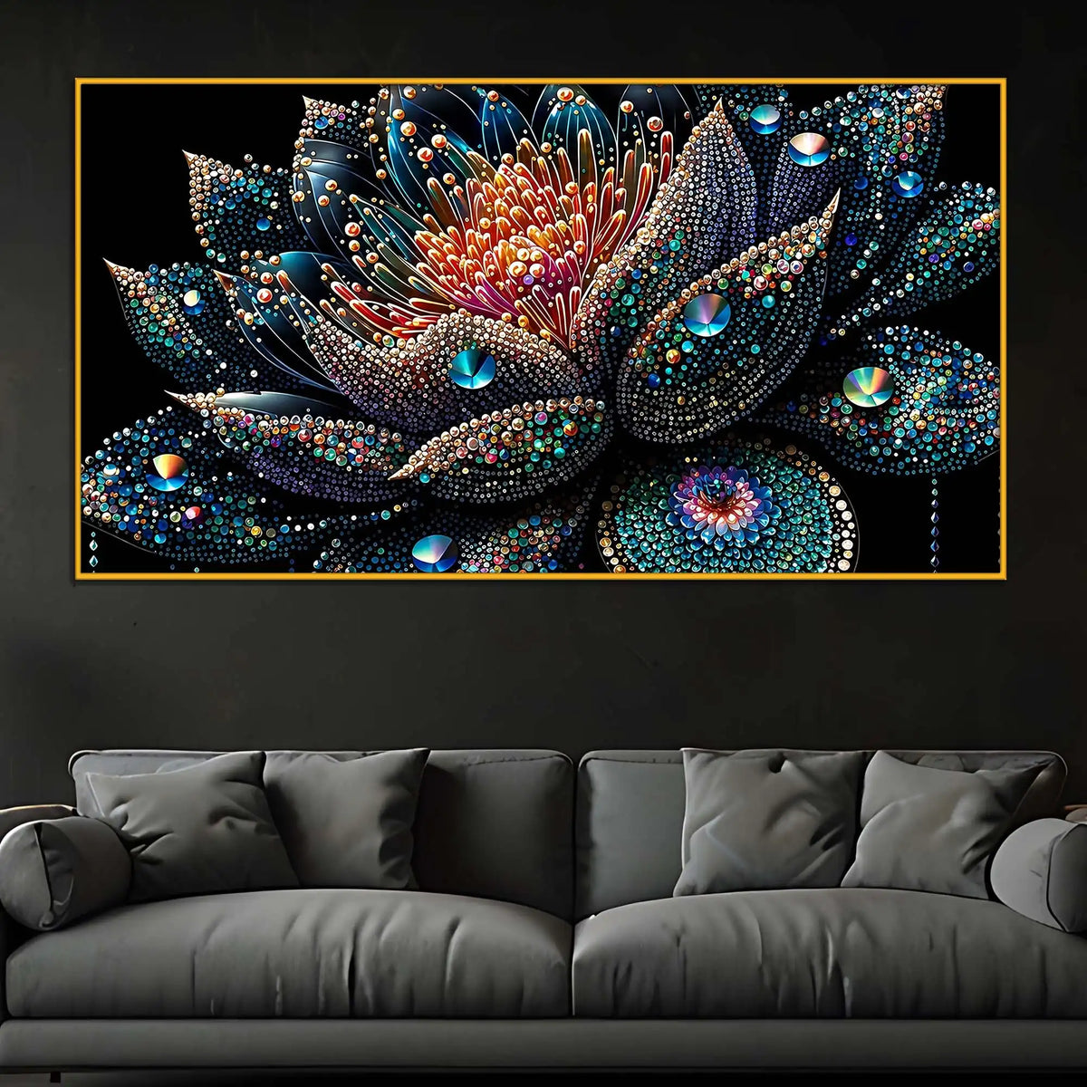 Luxury Crystal Lotus Flower Floating Frame Wall Painting