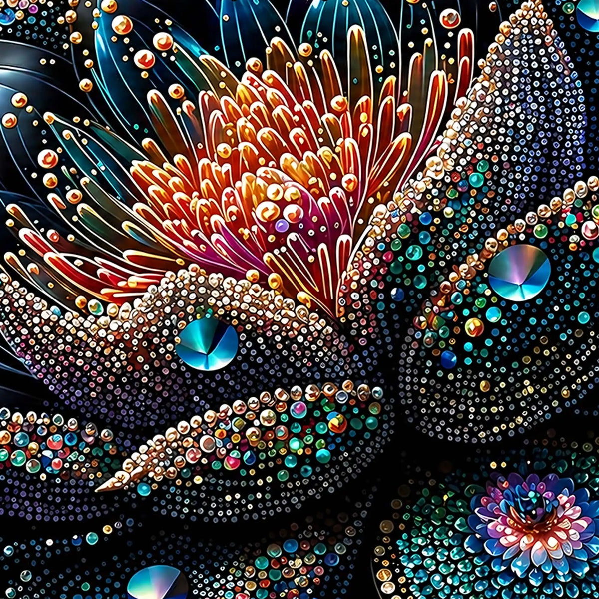 Luxury Crystal Lotus Flower Floating Frame Wall Painting
