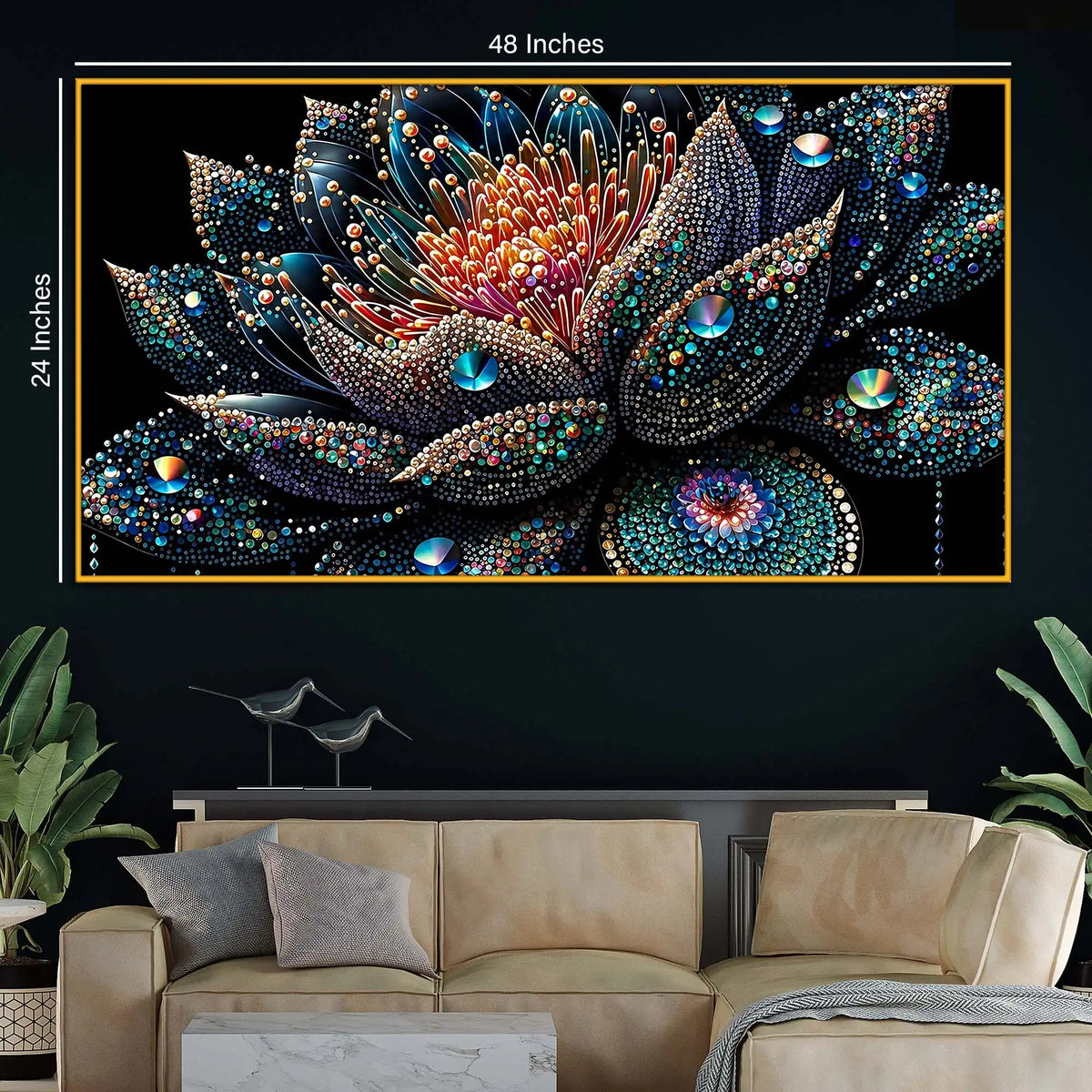 Luxury Crystal Lotus Flower Floating Frame Wall Painting