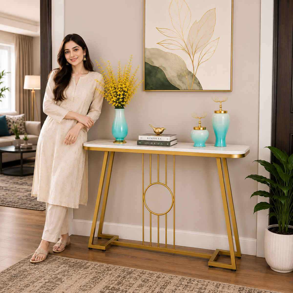 Luxury Decorative Console Table with Marble Surface