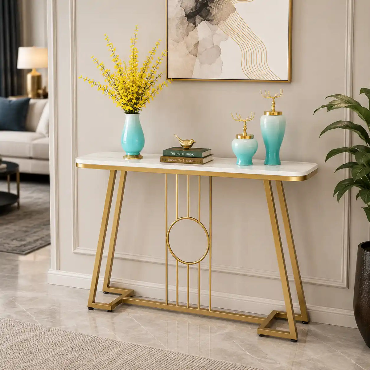 Luxury Decorative Console Table with Marble Surface