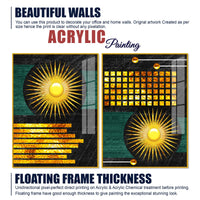 Luxury Decorative Golden Circles and Lines Dark Shape Acrylic Floating Wall Painting Set of 2