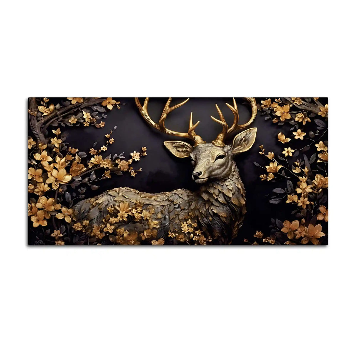Luxury Deer Canvas Wall Art Floral Painting for Modern Home Decor