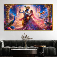 Luxury Divine Radha Krishna Floating Frame Crystal Wall Painting