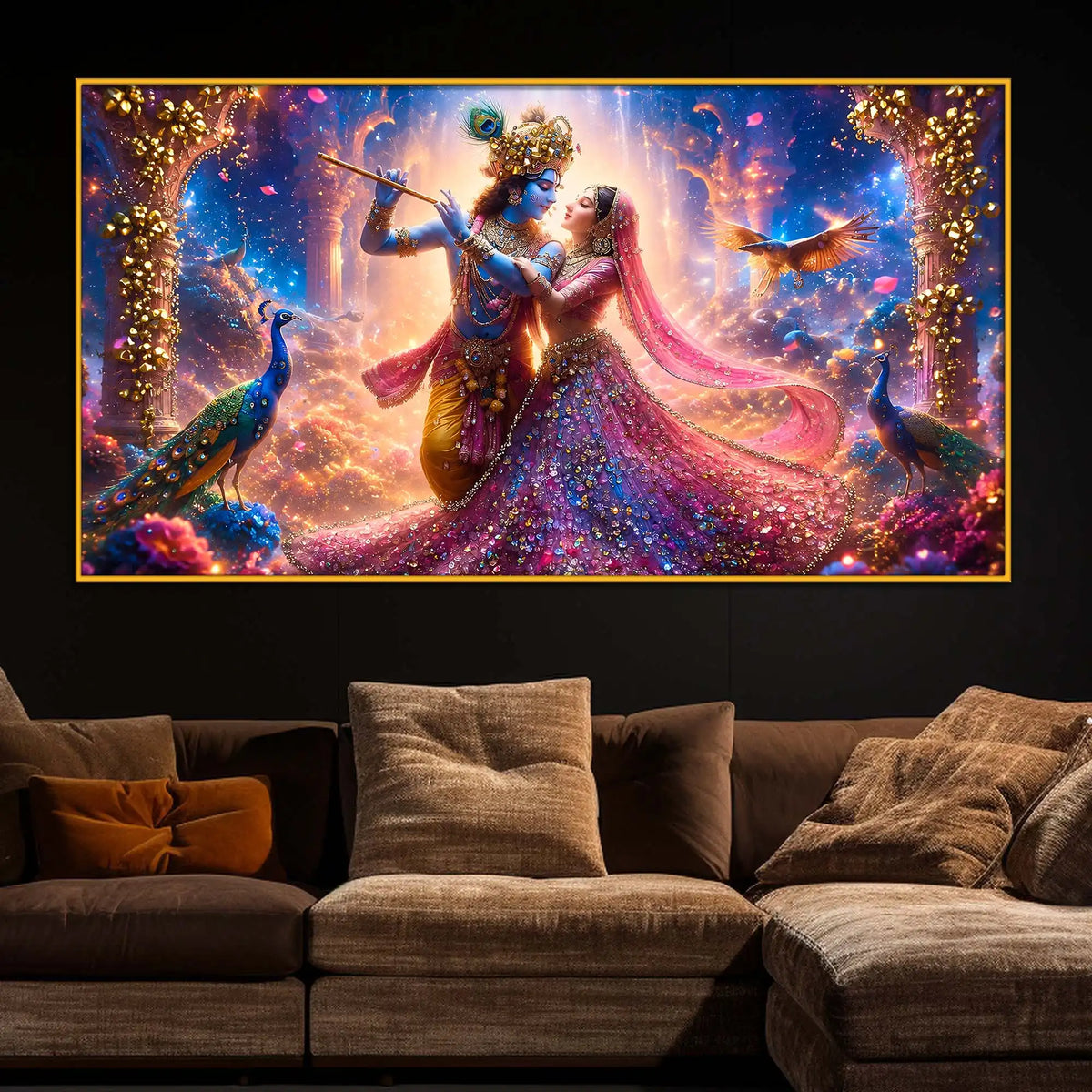 Luxury Divine Radha Krishna Floating Frame Crystal Wall Painting