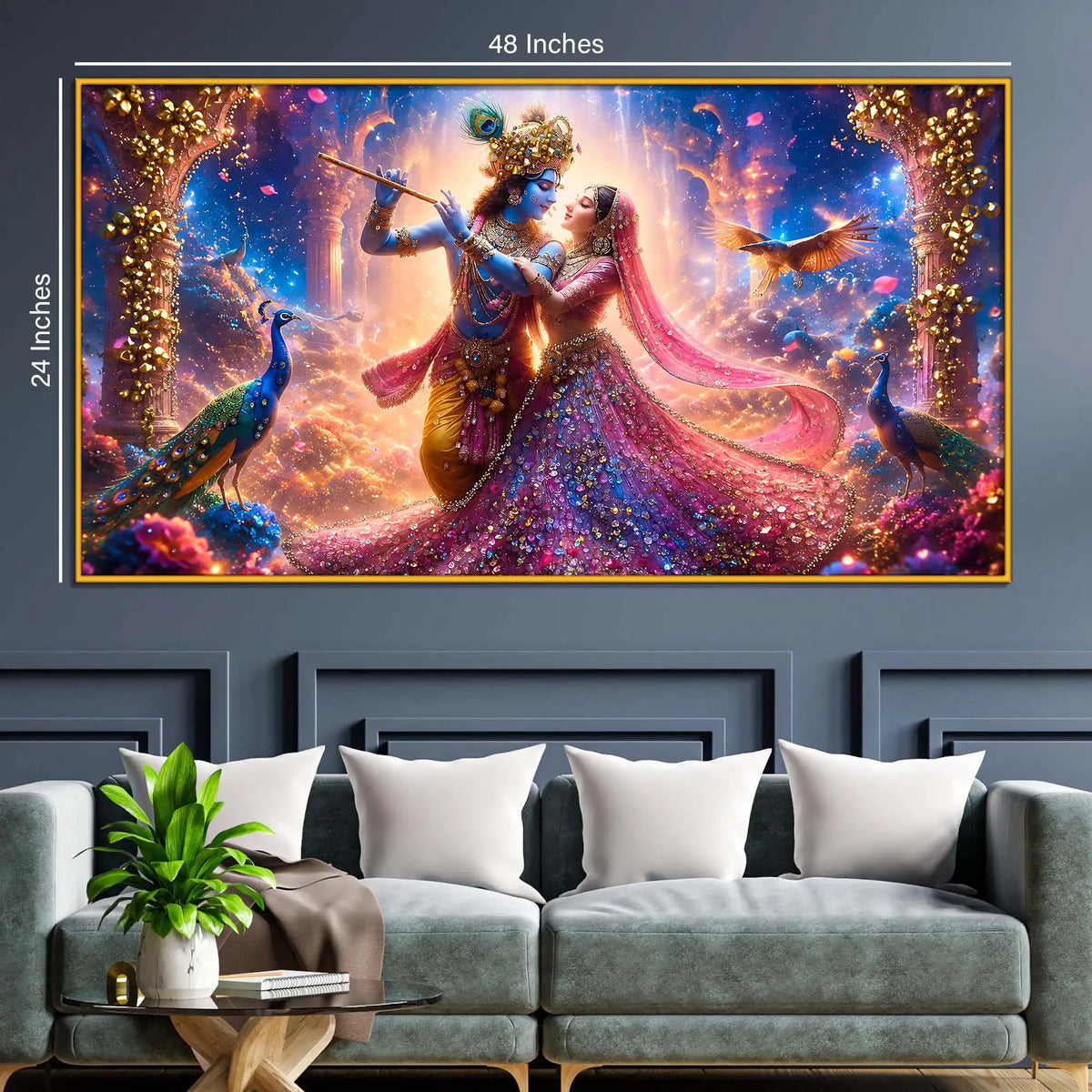 Luxury Divine Radha Krishna Floating Frame Crystal Wall Painting