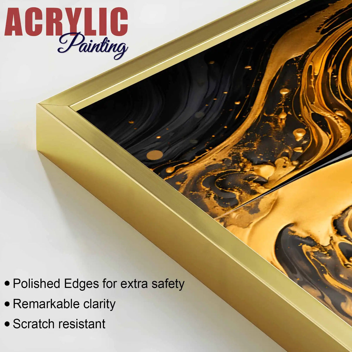 Luxury Feather Gold Abstract Wall Art Acrylic Floating Wall Painting Set of 3