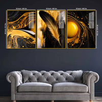 Luxury Feather Gold Abstract Wall Art Acrylic Floating Wall Painting Set of 3