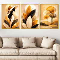 Luxury Feminine Botanical Floating Acrylic Wall Painting Set of 3