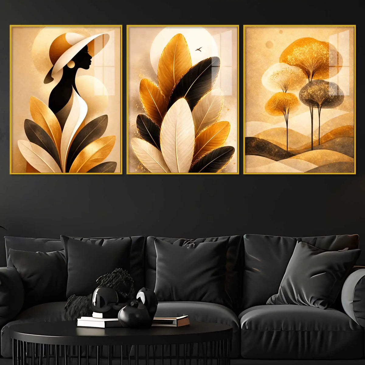 Luxury Feminine Botanical Floating Acrylic Wall Painting Set of 3