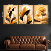 Luxury Feminine Botanical Floating Acrylic Wall Painting Set of 3