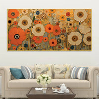 Luxury Floral Garden Warm Orange Meadow Botanical Canvas Wall Painting