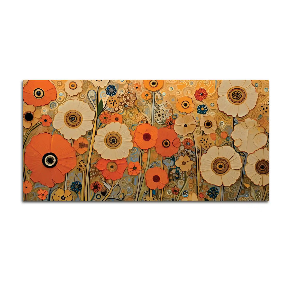 Luxury Floral Garden Warm Orange Meadow Botanical Canvas Wall Painting