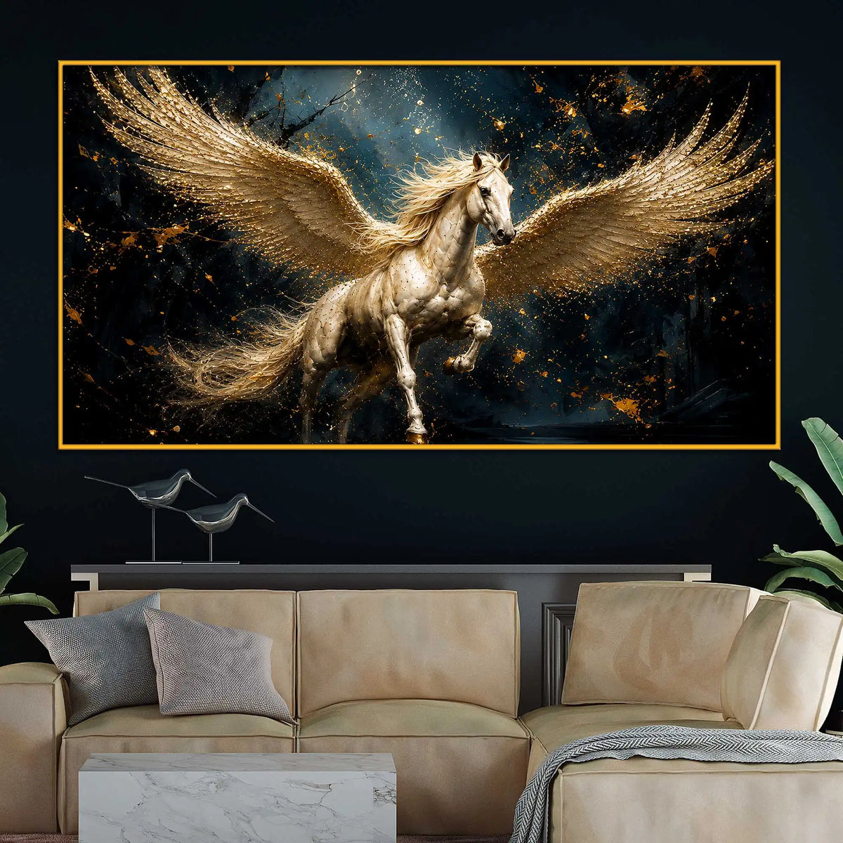 Luxury Flying Pegasus Floating Frame Crystal Wall Painting