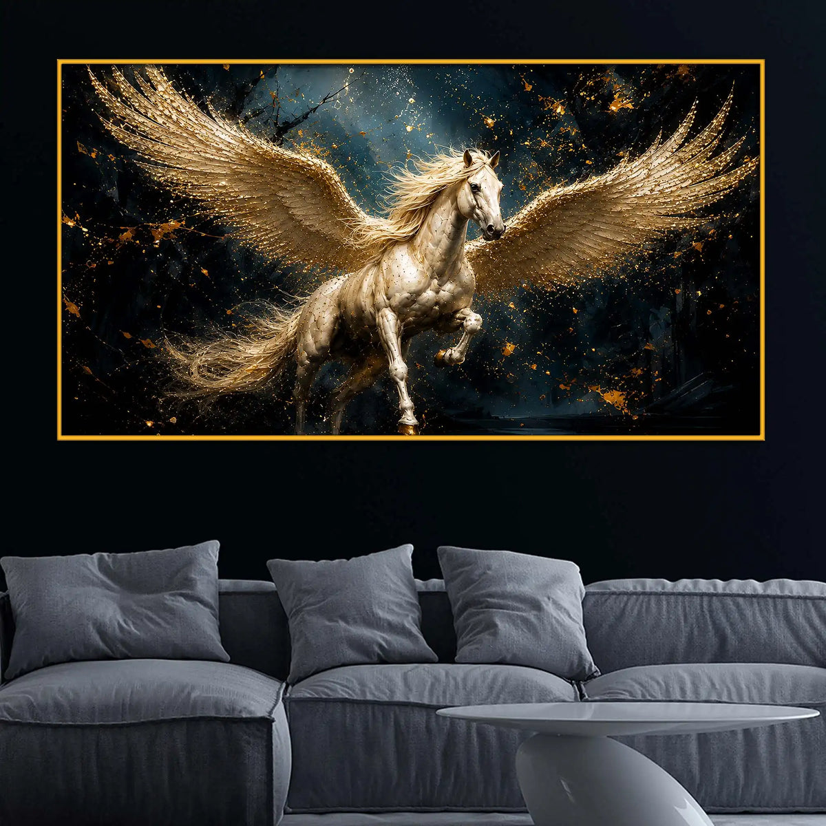 Luxury Flying Pegasus Floating Frame Crystal Wall Painting