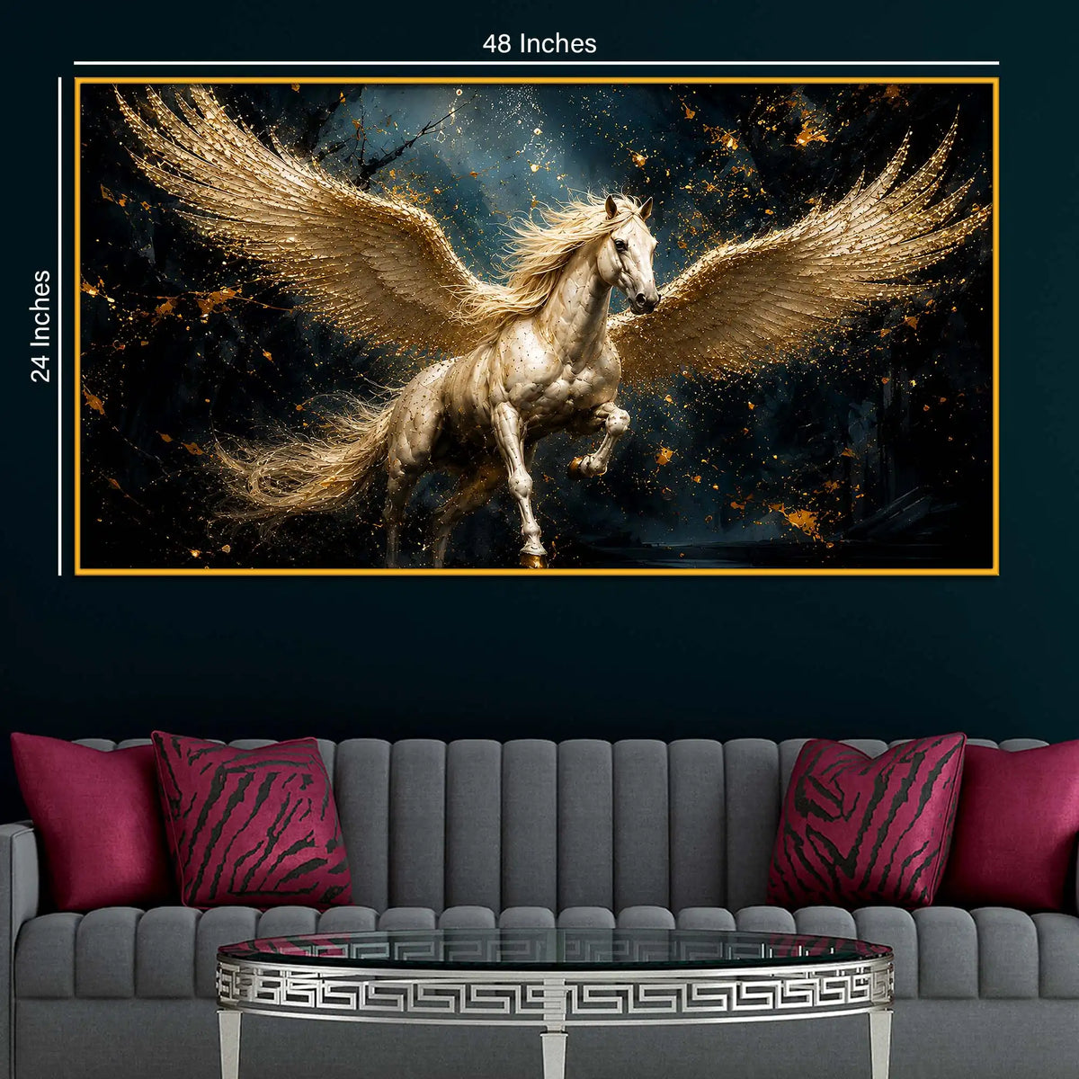 Luxury Flying Pegasus Floating Frame Crystal Wall Painting