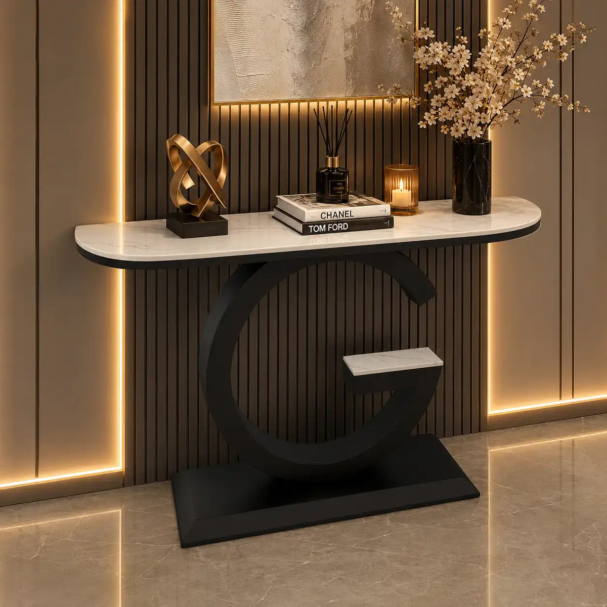 Luxury G Shape Console Table | Stylish Entryway Accent Table