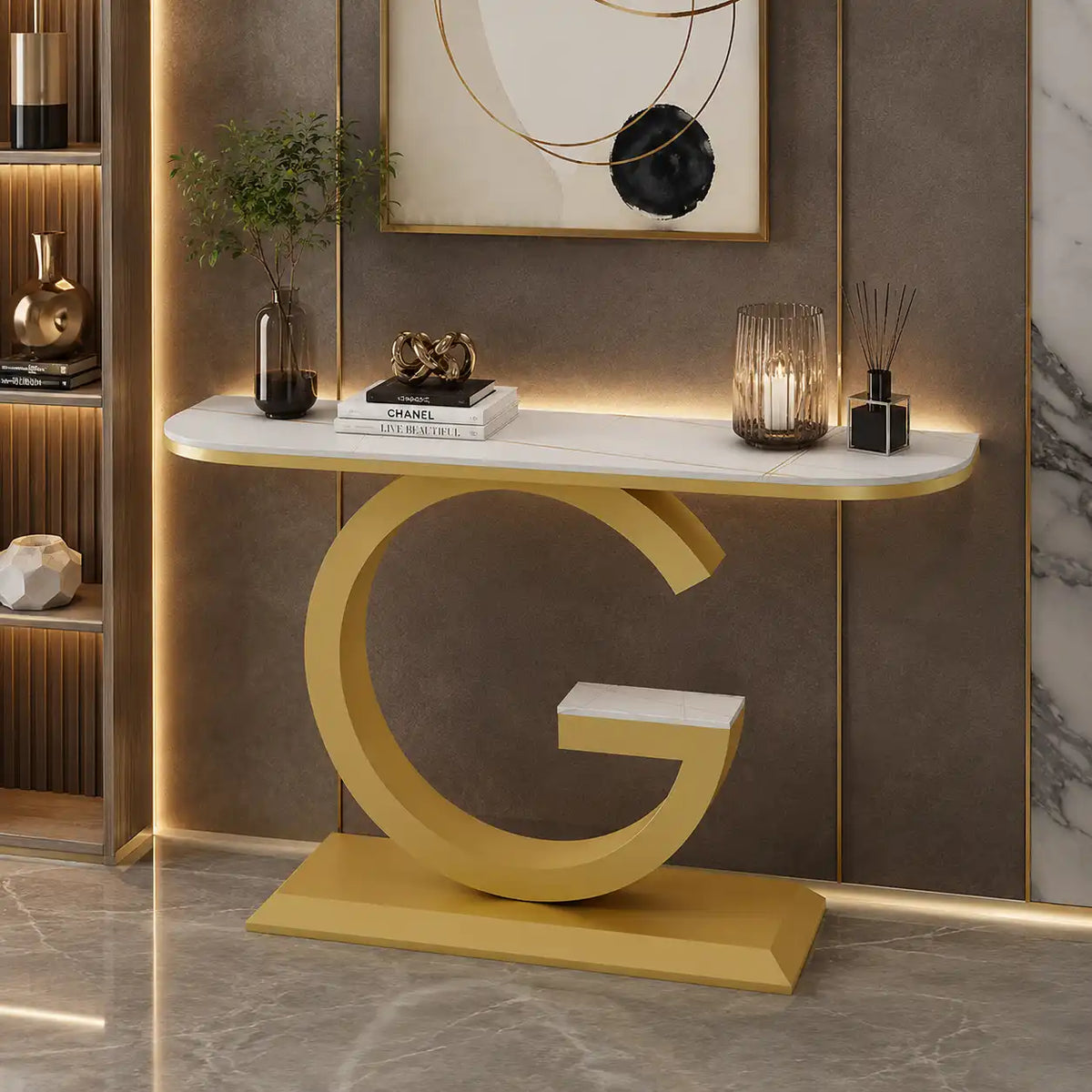 Luxury G Shape Console Table | Stylish Entryway Accent Table