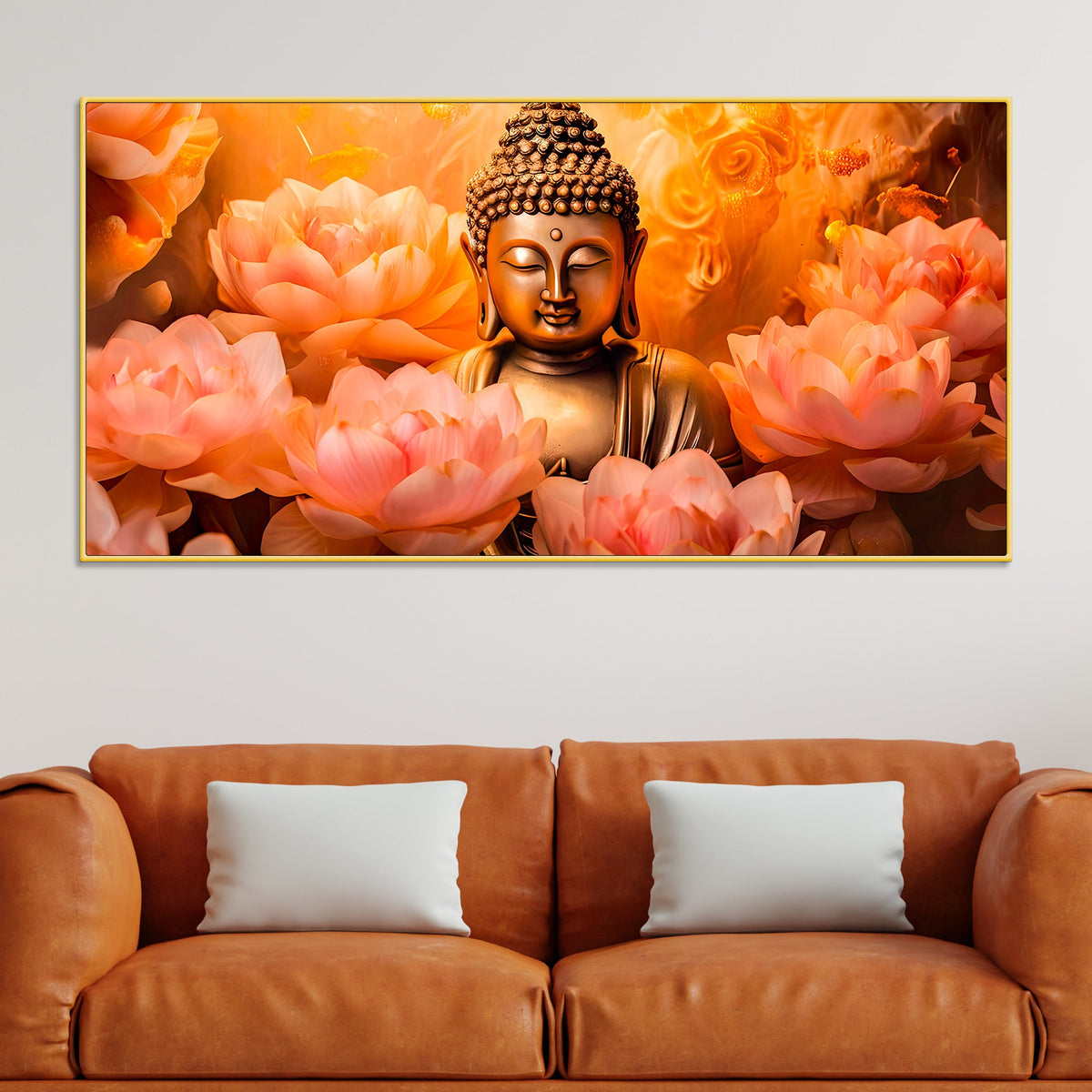 Luxury Gautam Buddha Lotus Canvas for Spiritual Home Decoration