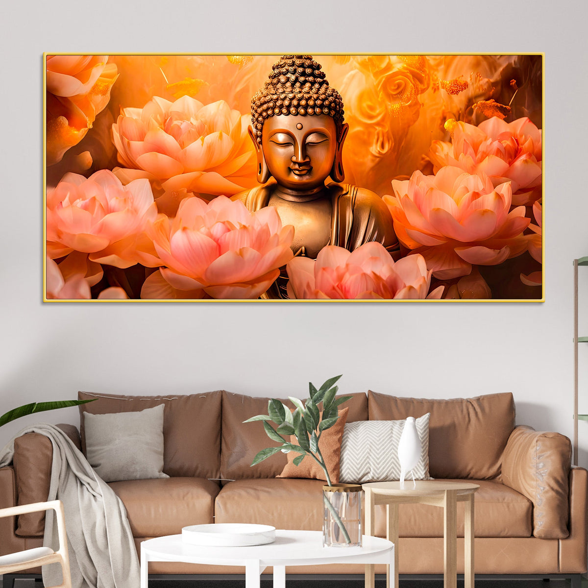 Luxury Gautam Buddha Lotus Canvas for Spiritual Home Decoration
