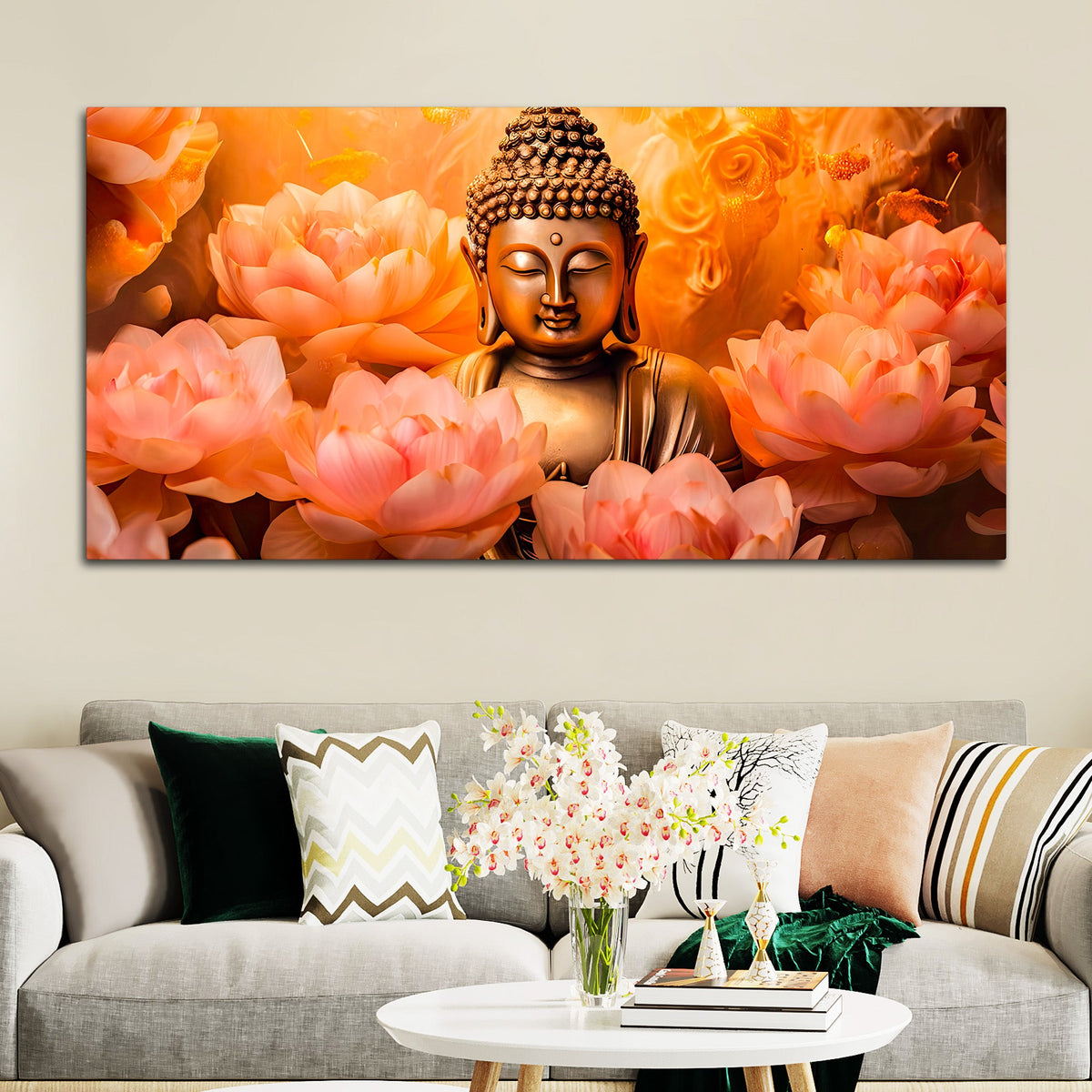Luxury Gautam Buddha Lotus Canvas for Spiritual Home Decoration