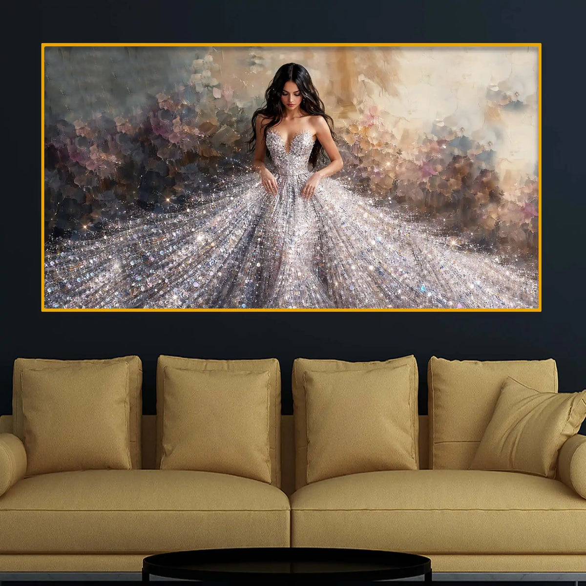 Luxury Glamour Woman Crystal Glass Finish Painting