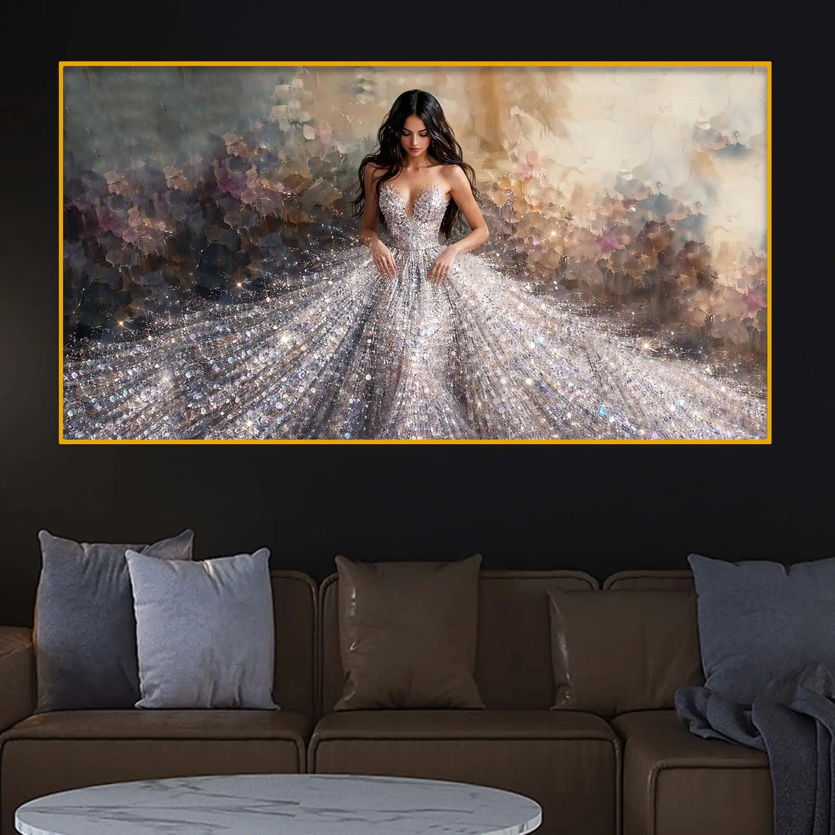 Luxury Glamour Woman Crystal Glass Finish Painting