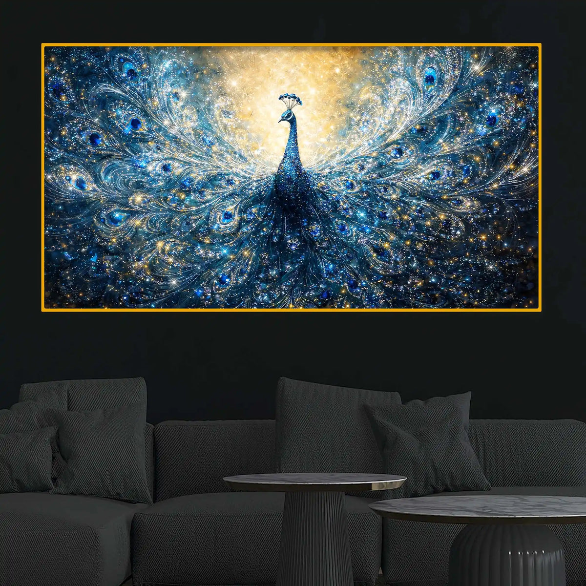 Luxury Glowing Peacock Crystal Glass Wall Painting for Premium Home Décor