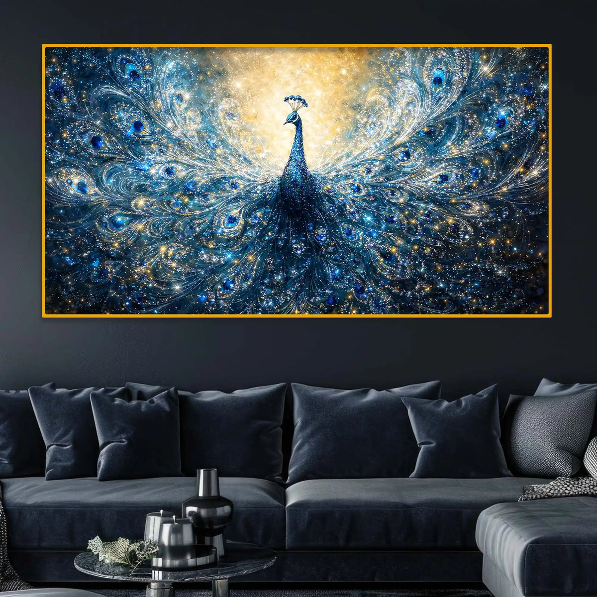 Luxury Glowing Peacock Crystal Glass Wall Painting for Premium Home Décor