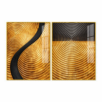 Luxury Gold and Black Concentric Circle Acrylic Floating Wall Painting Set of 2