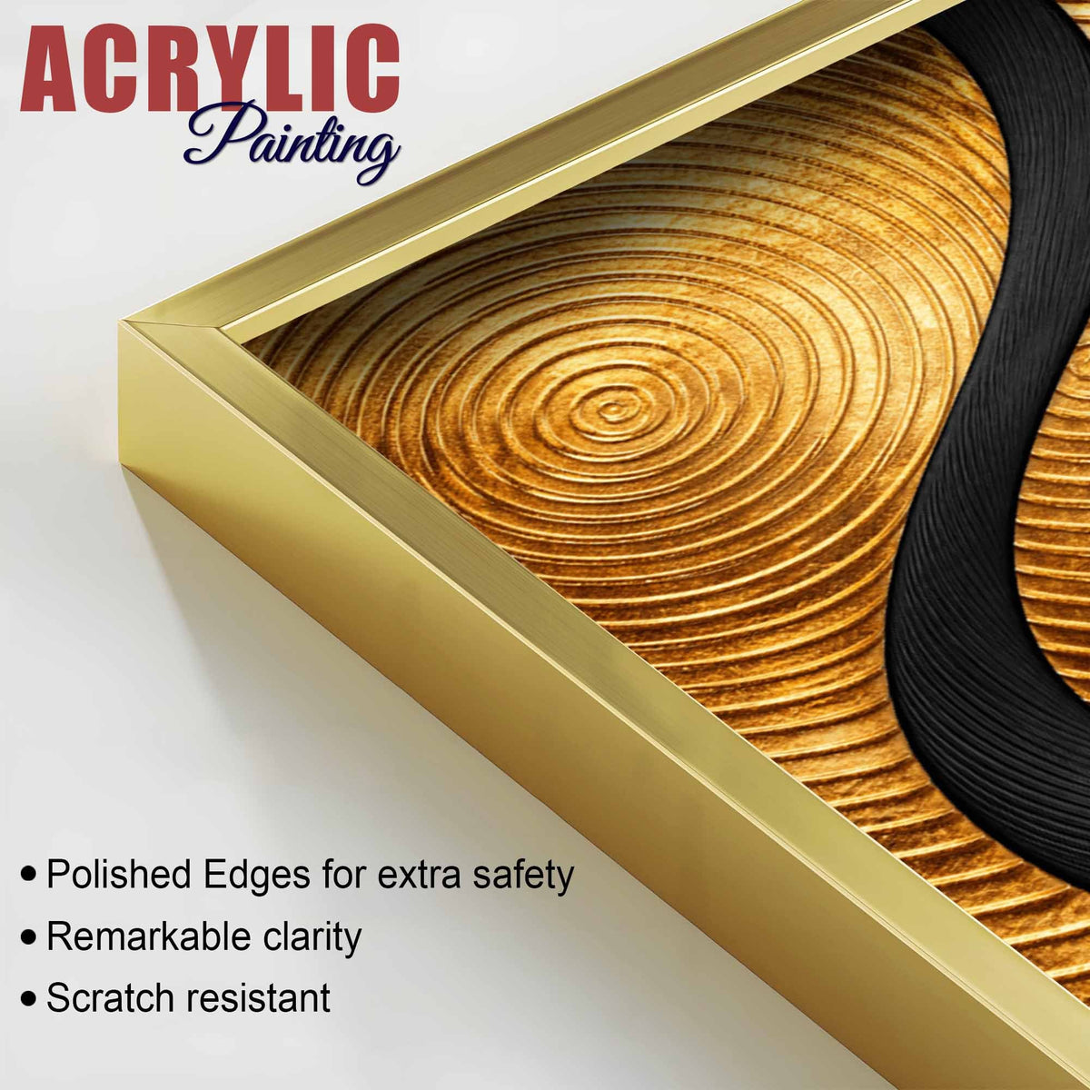 Luxury Gold and Black Concentric Circle Acrylic Floating Wall Painting Set of 2
