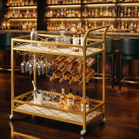 Luxury Gold Bar Cart with Built-In Bottle & Glass Storage Trolley