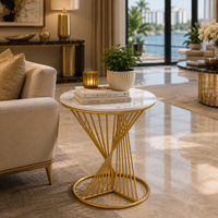 Luxury Gold Marble Accent Side Table for Living Room