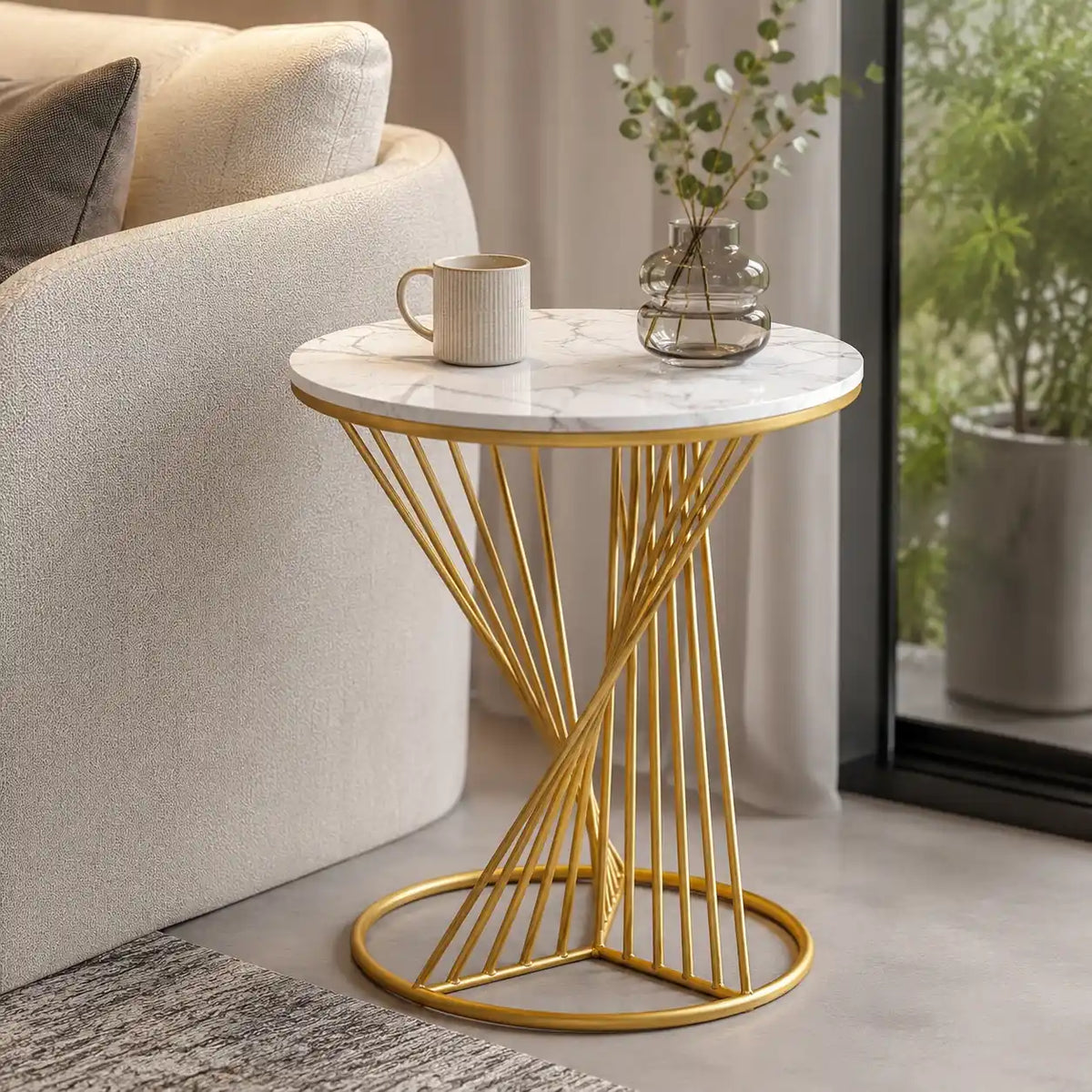 Luxury Gold Marble Accent Side Table for Living Room