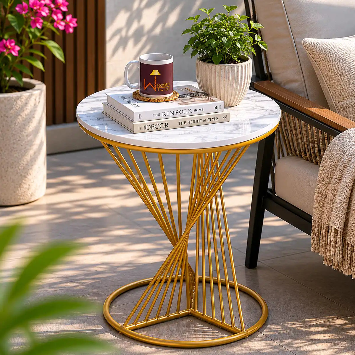 Luxury Gold Marble Accent Side Table for Living Room