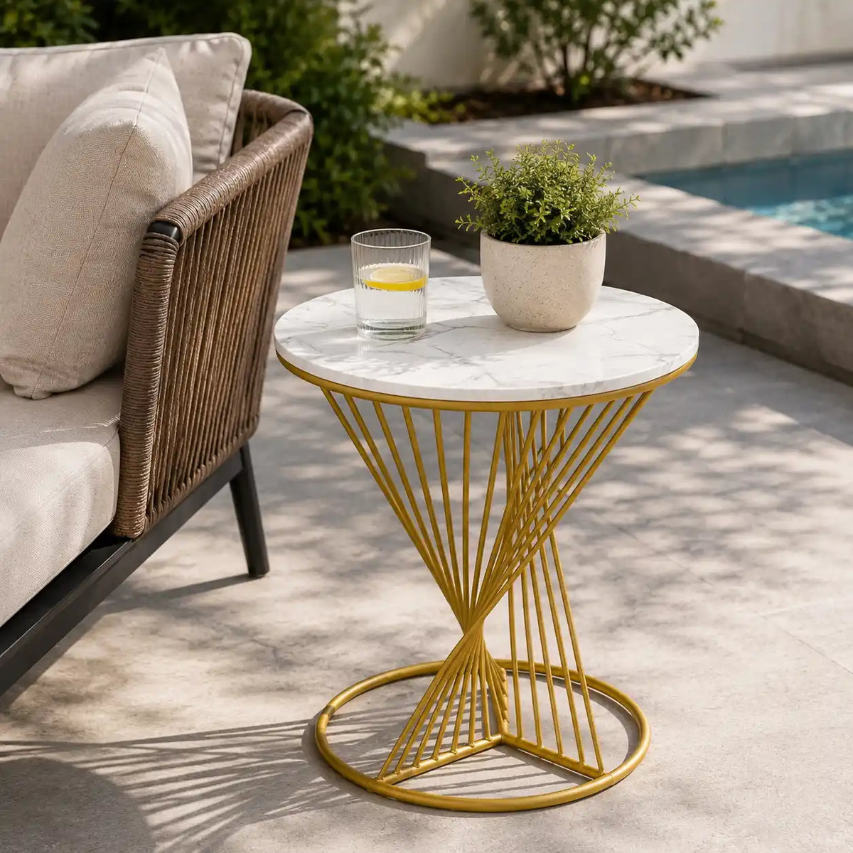Luxury Gold Marble Accent Side Table for Living Room