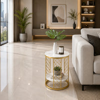 Luxury Gold Marble End Table with Storage Shelf