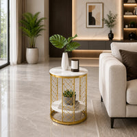 Luxury Gold Marble End Table with Storage Shelf