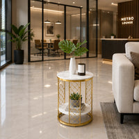 Luxury Gold Marble End Table with Storage Shelf