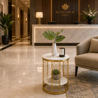 Luxury Gold Marble End Table with Storage Shelf