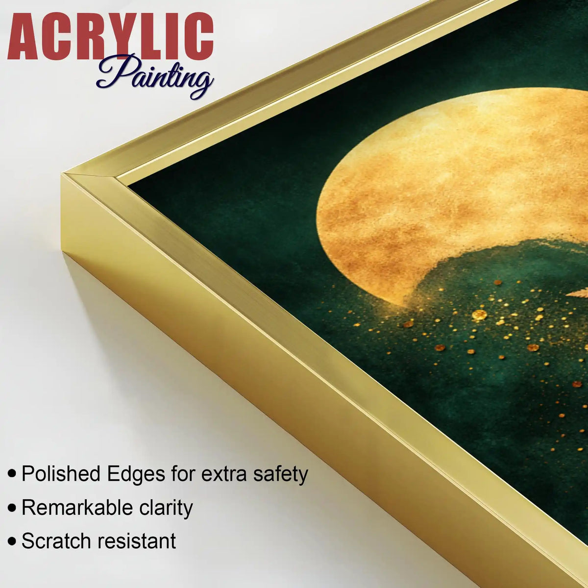 Luxury Gold Moon Acrylic Floating Frame Wall Painting Set of 3
