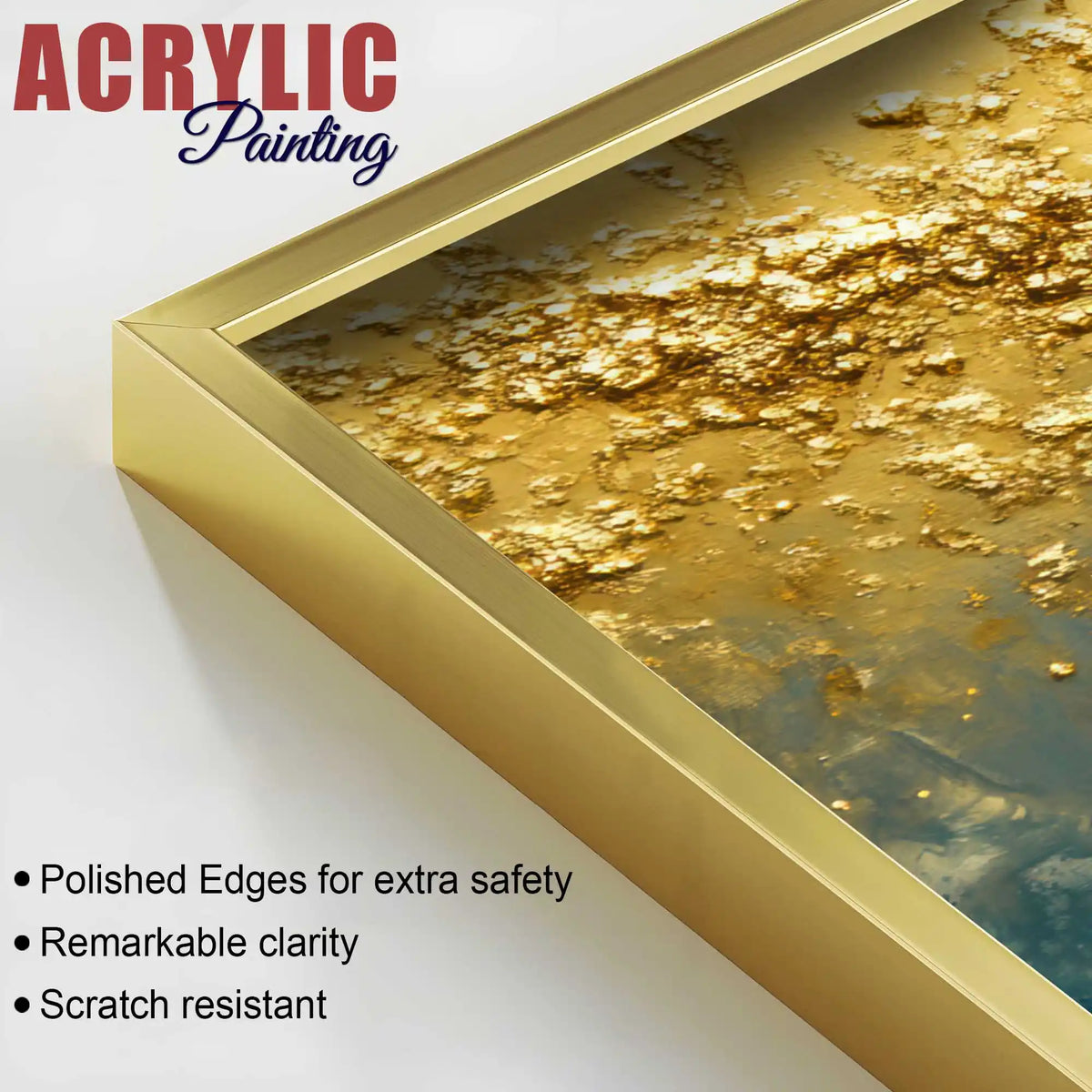 Luxury Gold Texture Leaf Acrylic Floating Frame Wall Painting Set of 3