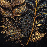 Luxury Golden Botanical Leaves Floating Frame Crystal Wall Painting Set of 3