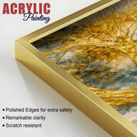 Luxury Golden Branch Tree Abstract Acrylic Floating Wall Painting Set of 2